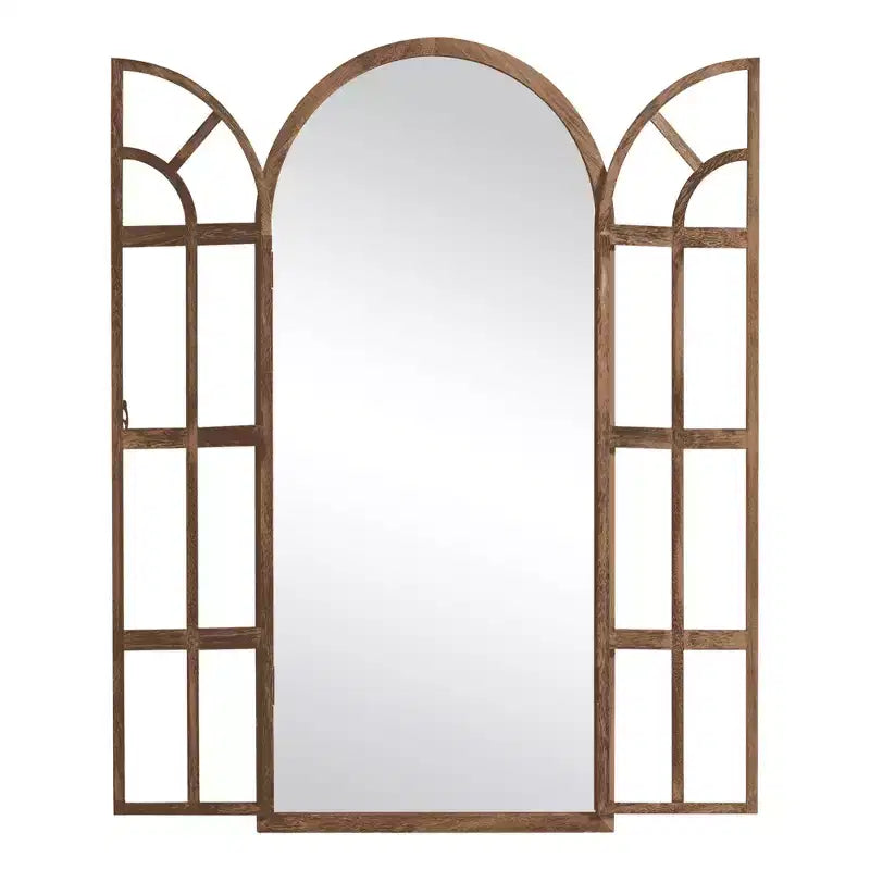 Full-Length Wall Mirror, Solid Wood Grid Arch Design, Openable, No Stand