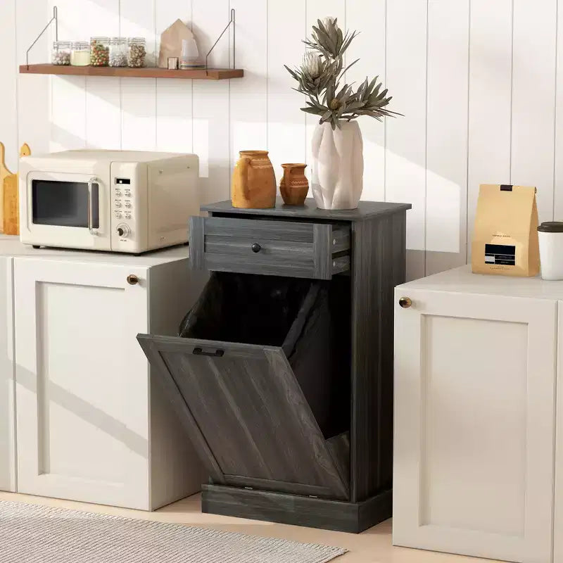 Meuble Poubelle Homcom avec Tiroir Meuble de Tri Sélectif Débout Support de Poubelle Cuisine