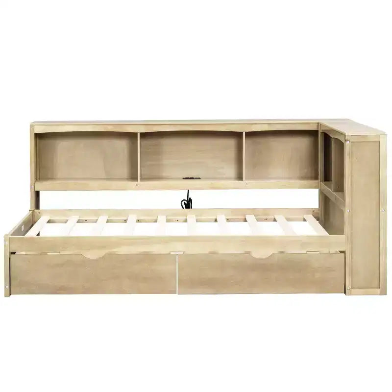 White / Wood Twin Size Daybed with Storage Drawers, Cabinets & USB Ports 窶・1 Person