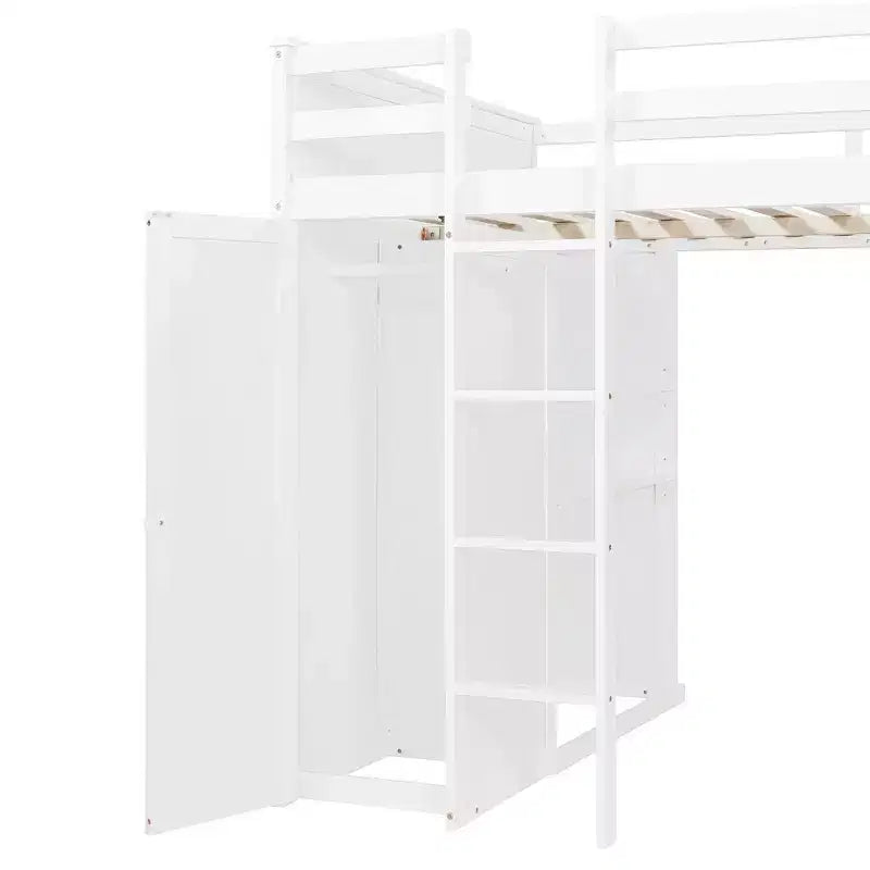 Luxystar Full over Twin L Shaped Bunk Bed with Desk, Bookcase and Wardrobe