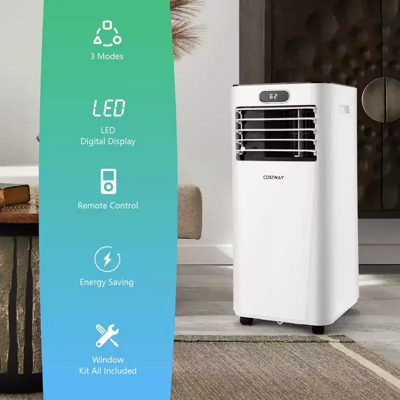 Costway 5000 BTU (8000BTU ASHRAE) Portable Air Conditioner with Remote Control 3-in-1 Air Cooler w/ Drying