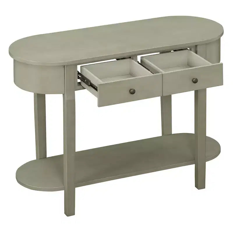 Okak Elegant Console Table with Smooth Glaze, Entry Table with Curved Design and 2 Drawers, Accent Table for Living Room, Hallway