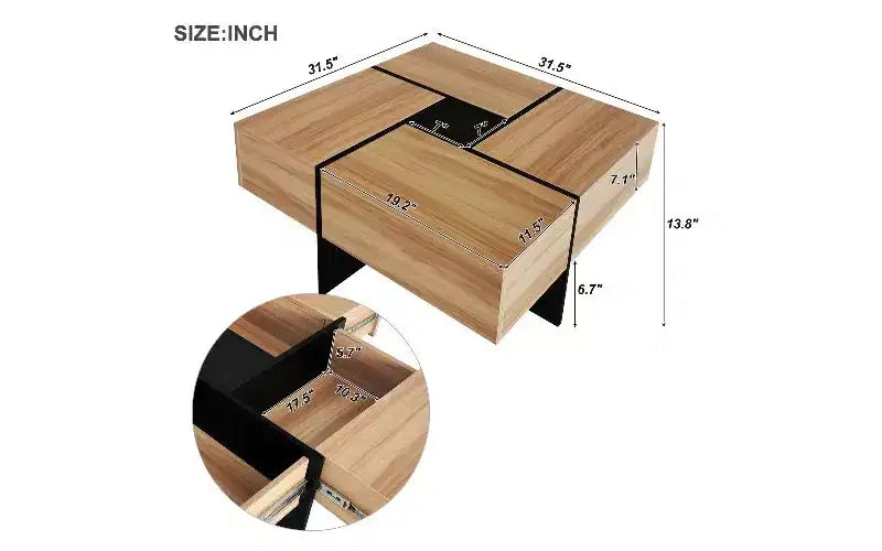 Extendable Puzzle-Top Coffee Table with 4 Hidden Storage Compartments