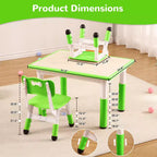 Children's table and 4 chairs, height-adjustable, doodle tabletop, multifunctional children's table and chair set for reading, drawing, dining