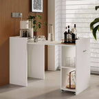 50 Folding Table with Storage Cabinet & Wheels, Extendable Drop Leaf Desk for Kitchen, Home Office and Bedroom