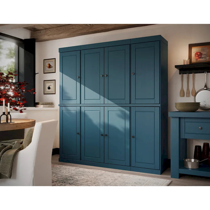 100% Solid Wood Kitchen China Pantry Buffet with Glass or Solid Wood Doors and 2-Drawer Kit 65 x 71.5