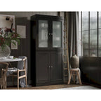 100% Solid Wood Pantry Cabinet with Frosted Glass Doors, Solid Doors, 2-Drawers and Adjustable Shelves