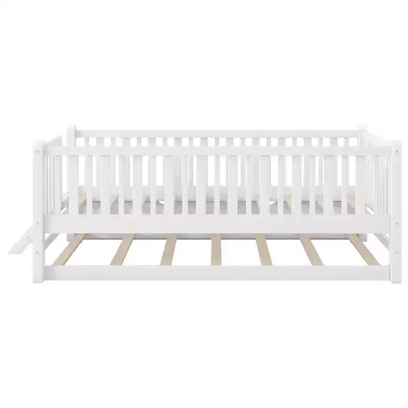 Whisen Twin Size Wood Platform Bed with Guardrail and 2 Drawers