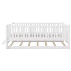 Whisen Twin Size Wood Platform Bed with Guardrail and 2 Drawers
