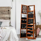 Costway Armoire à bijoux rotative à 360° 2-en-1 Organiseur miroir verrouillable Blanc/Noir/Marron foncé/Gris/Bleu/Rose/Violet/Gris foncé