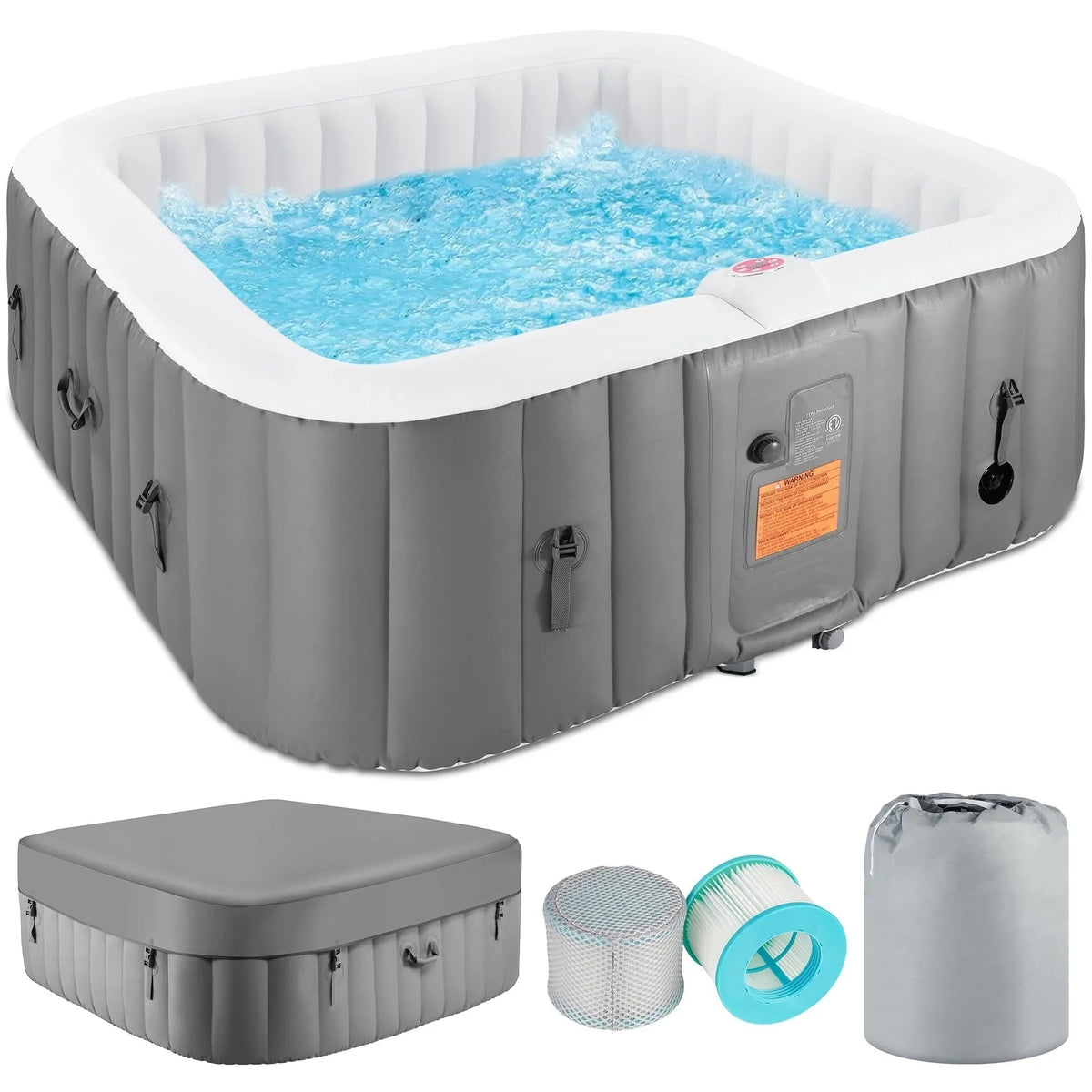 4-6 Person Outdoor Inflatable Hot Tub Spa with Control Panel & 130 Jets, Insulated Tub Cover & Floor Protector - 75ﾂ｡ﾂｱW
