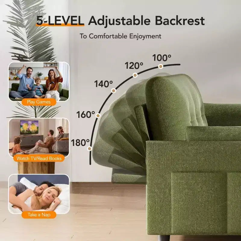 Dyonery 51 3-in-1 Sleeper Sofa Bed, Convertible Loveseat with Pull-Out Bed, Adjustable Backrest, Linen Couch