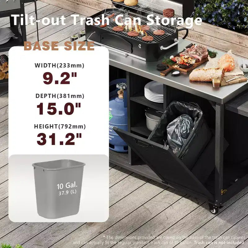 78.3-Inch Outdoor Kitchen Island with Stainless Steel Countertop, Foldable BBQ Station, and Storage Cabinets, Black