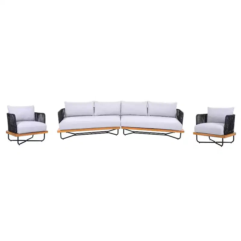 Christopher Knight Home Raphael 4 Piece Outdoor Rope and Acacia Sectional Sofa Set (Table Not Included)