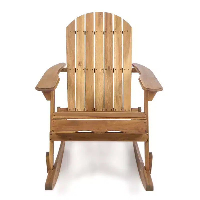 Okak Rustic Adirondack Rocking Chair Premium Acacia Accent Chairs,1 Pc,Outdoor Lazy Chair for Porch,Backyard&Garden,Natural
