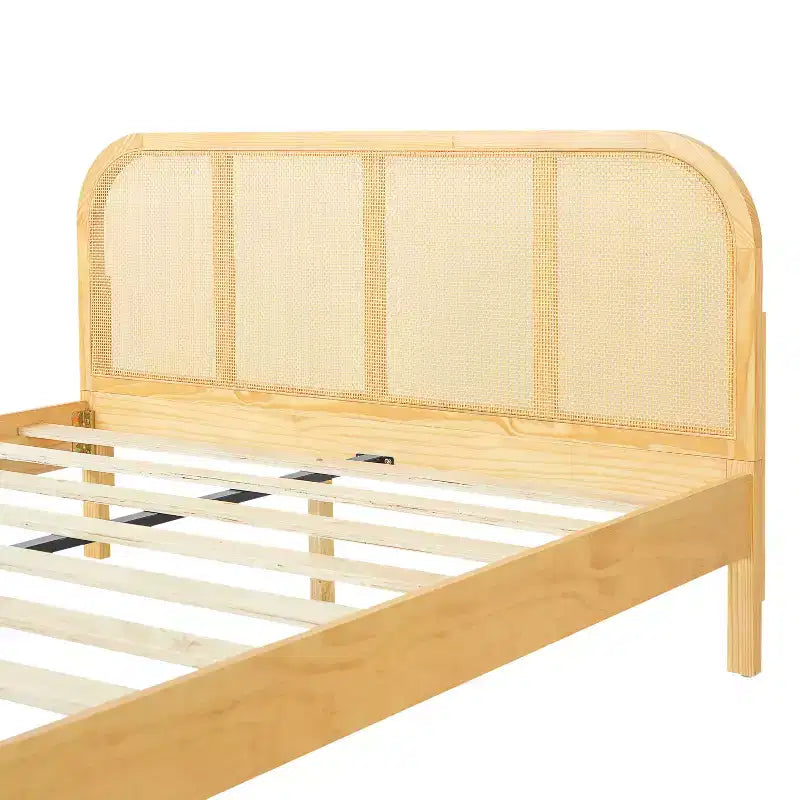 Christopher Knight Home Callahan Modern Boho Wood Platform Bed Frame with Rattan Headboard