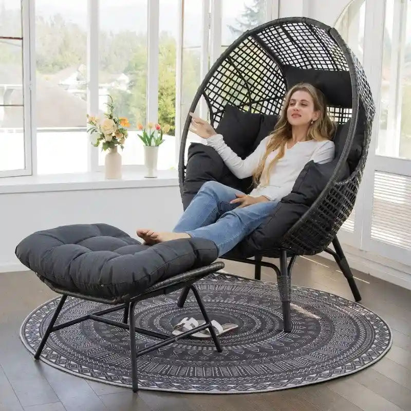 FINCATI Indoor Eggs Chair, 440 lbs Egg Chair Outdoor, Oversized Egg Chair with Ottoman, Luxury Cozy Egg Chair with Foot Rest