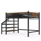 Lit mezzanine en métal ModernLuxe Twin XL/Full/Queen avec escaliers de rangement et étagères, cadre de lit mezzanine robuste, noir