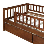Twin Size Low Daybed with Storage Drawers, Wood Twin Platform Bed Frame with Rails for Boys and Girls Bedroom