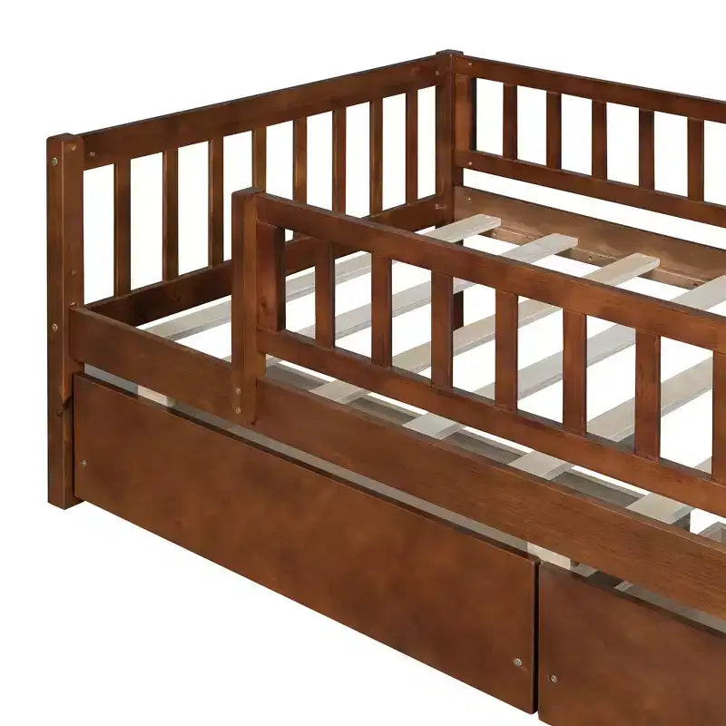 Twin Size Low Daybed with Storage Drawers, Wood Twin Platform Bed Frame with Rails for Boys and Girls Bedroom