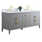 Vanity Art 72 Double Sink Bathroom Vanity Cabinet with Engineered Marble Top