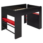 Luxystar Full Size Loft Bed With Lighted Adjustable Desk, Open Wardrobe and Bookcase