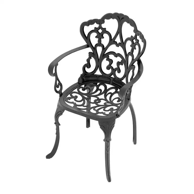 Set of 2 Cast Aluminum Patio Dining Chairs, Black Rust Resistant Frame with Water Resistant Cushions