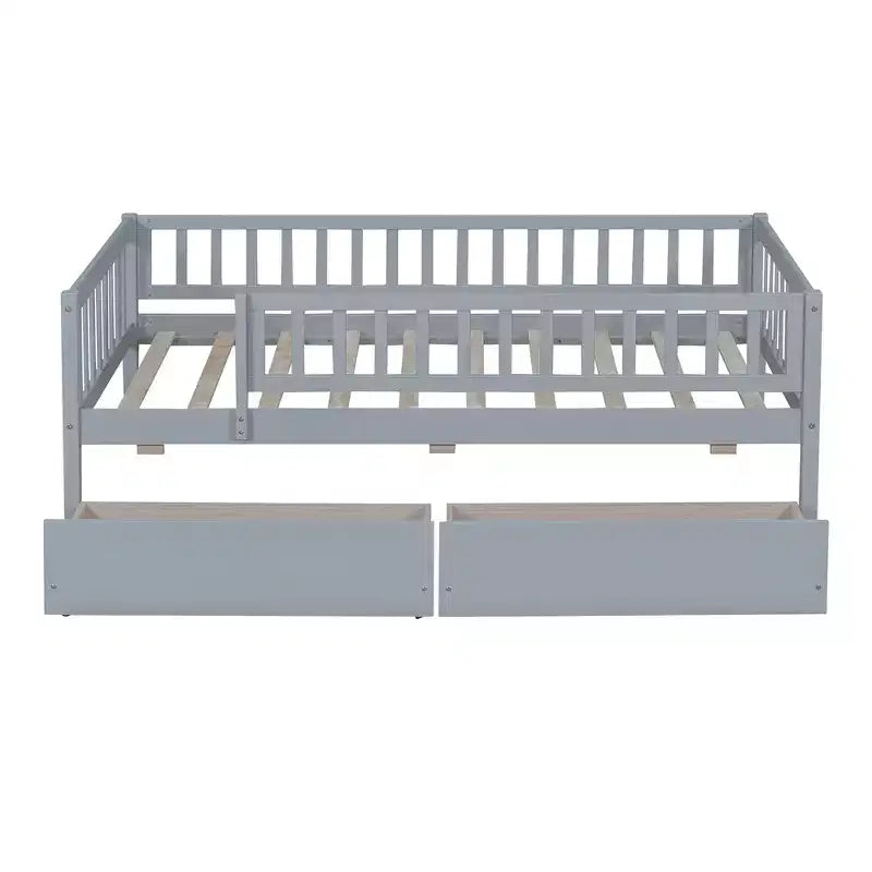 Twin Size Low Daybed with Storage Drawers, Wood Twin Platform Bed Frame with Rails for Boys and Girls Bedroom
