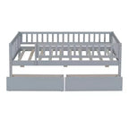 Twin Size Low Daybed with Storage Drawers, Wood Twin Platform Bed Frame with Rails for Boys and Girls Bedroom
