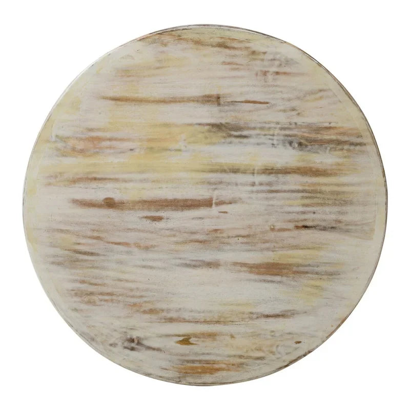 Alina Coffee Table Handcrafted Mango Wood Floral Carved Cut Out Design Distressed White Finish 33 Inch