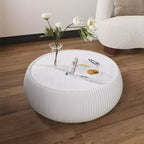 Okak Modern Round Drum Shape Coffee Table with Marble Top & Leather Side,Fashionable Center Table for Living Room,Bedroom
