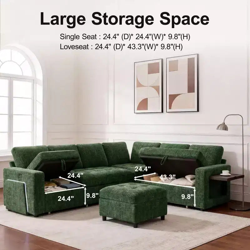 Dyonery 7-seater reclining sofa, modular sofa, side table with hidden storage, rechargeable