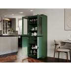 100% Solid Wood Pantry Cabinet with Frosted Glass Doors, Solid Doors, 2-Drawers and Adjustable Shelves