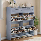 Shoe Cabinet with 4 Flip Drawers & 2 Top Drawers, Wooden Shoe Organizer Cabinet with Adjustable Shelf, Freestanding Shoe Storage Cabinets