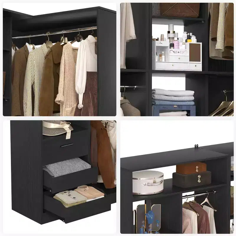 Besiost Set of 2 Corner Closet System with Tower Shelves, Freestanding Closet Organizer with Drawers