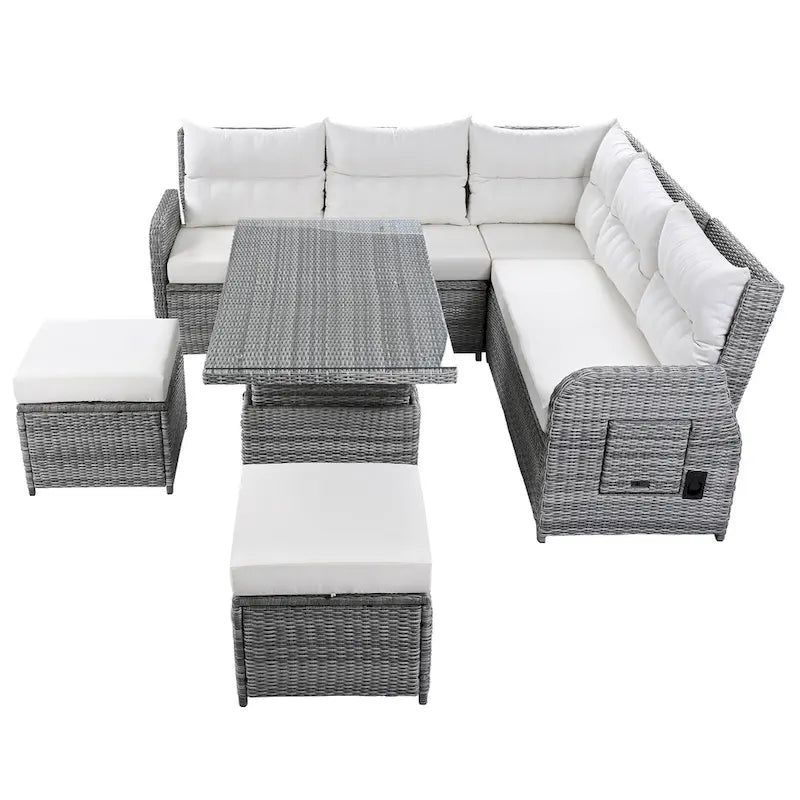 Outdoor Rattan Sectional Sofa Set with Adjustable Table & Recliners