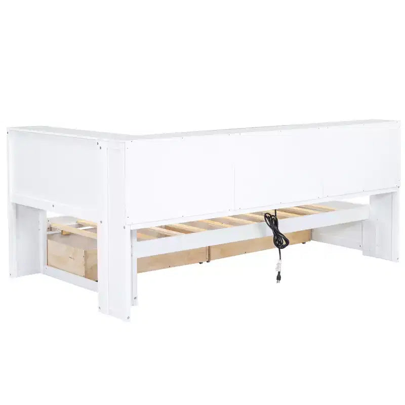 White / Wood Twin Size Daybed with Storage Drawers, Cabinets & USB Ports 窶・1 Person