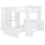 Luxystar Full over Twin L Shaped Bunk Bed with Desk, Bookcase and Wardrobe