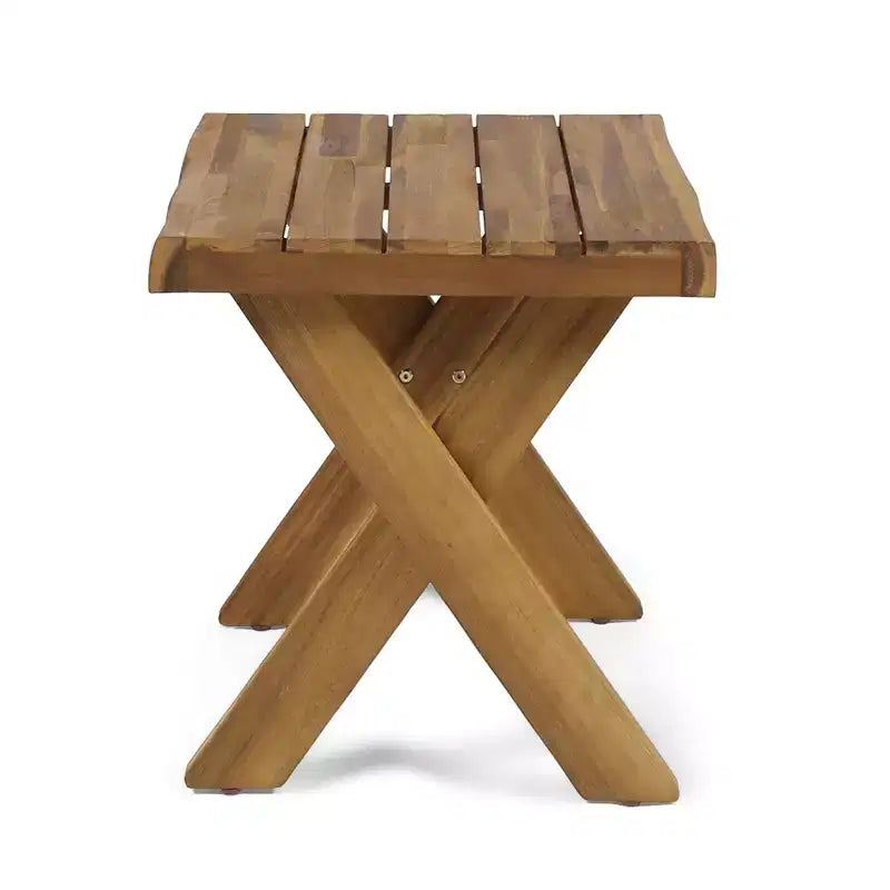 Christopher Knight Home Wino Patio 3 Piece Acacia Wood Rattan Sunlounge Set with Cushion and Slatted Table