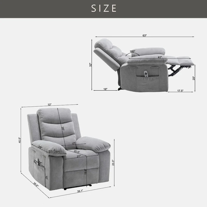 Velvet Adjustable Massage Function Power Recliner Chair with Heating System
