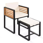 GDFStudio Donald Patio 9-Piece Acacia Wood Dining Set with Square Table, 4 Cushioned Chairs and 4 Stools