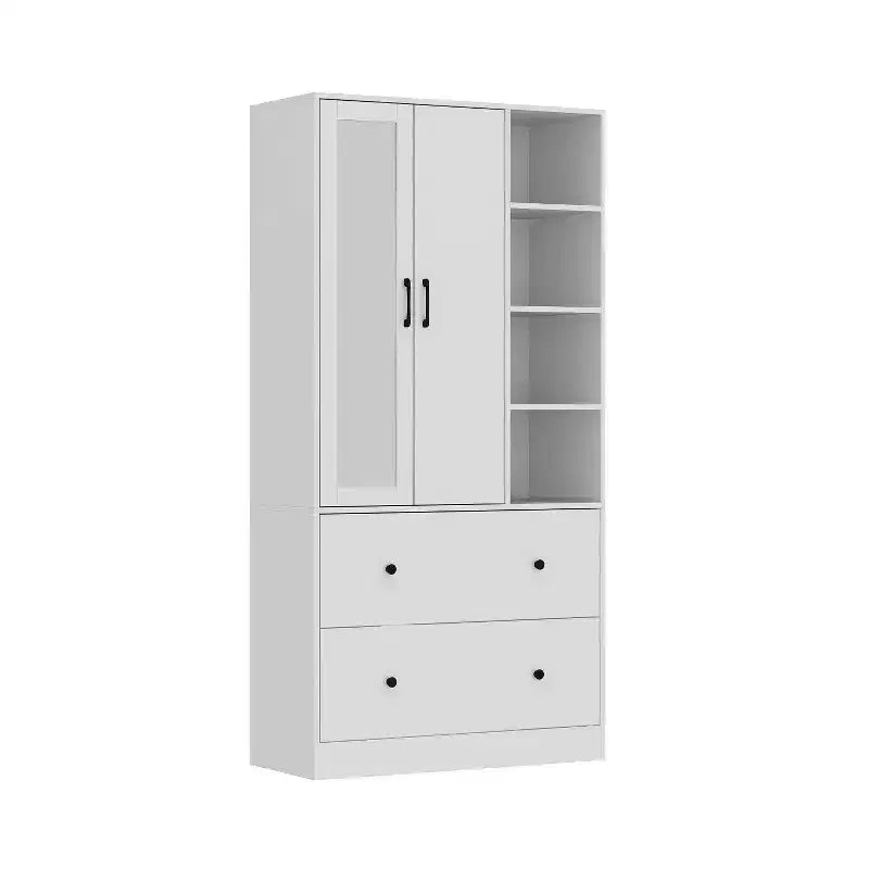2-Door Armoire with Mirror, Hanging Rod and 2 Drawers
