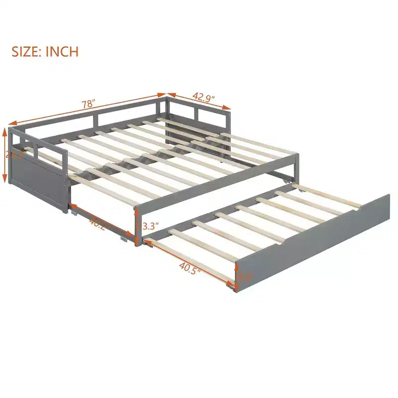 Okak Twin Size Extending Design Daybed with Trundle/Drawers & Safety Rails,Solid Wood Platform Bed Frame for Teens,Adults