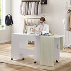 Folding Sewing Machine Table, Rolling Side Desk for Sewing Machine, Craft Station with Lockable Wheels for Home, Bedroom, Small Spaces