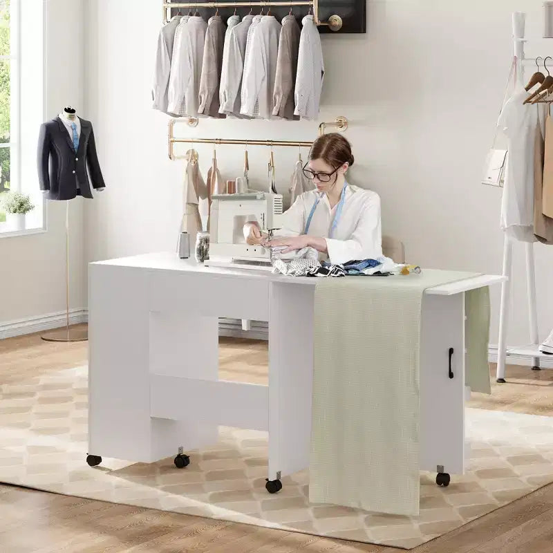 Folding Sewing Machine Table, Rolling Side Desk for Sewing Machine, Craft Station with Lockable Wheels for Home, Bedroom, Small Spaces
