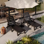 Lot de 2 chaises longues pliantes réglables 5 positions en PEHD, transats d'extérieur avec porte-gobelet, roulettes, accoudoirs, résine durable