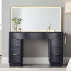 48 Fluted Makeup Vanity Desk with Mirror and Lights, Modern Vanity Table with 8 Drawers & Charging Station, Vanity Desk with Glass Top