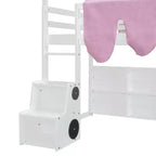 Lit mezzanine bas pour enfants avec toboggan et étagères de rangement, cadre de lit mezzanine en bois avec tente et escaliers
