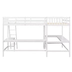 119''L 79.5''W Wood Twin Size L-Shaped Loft Bed with Ladder and 2 Built-in L-Shaped Desks