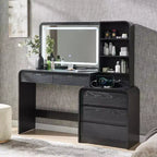 Vanity Desk with 35.4 LED Mirror and Lights, Modern Makeup Vanity Table with Charging Station & Adjustable Shelves